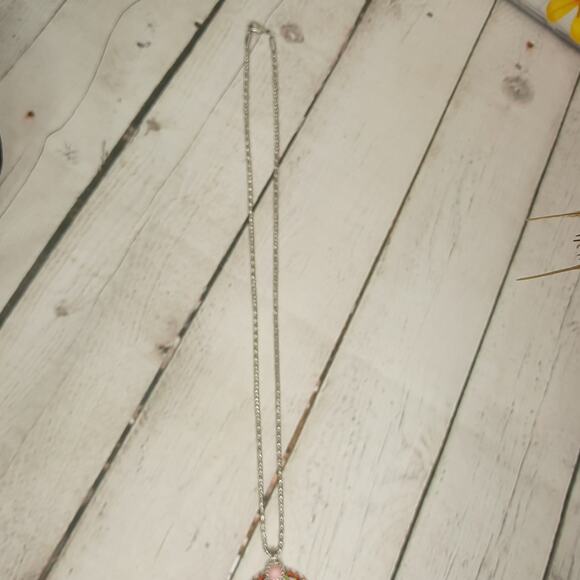 Colorful Round Medallion Pendant with Tassels on Long Silver Tone Chain Necklace - Picture 4 of 7